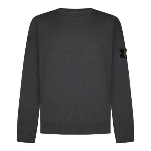 Stone Island Grå Ribbad Crewneck Ulltröja Gray, Herr