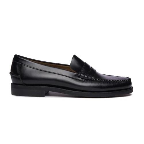 Sebago Svart läder mockasiner gummi klack Black, Herr