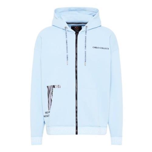 Carlo Colucci Stickad Story Hoody Blue, Herr