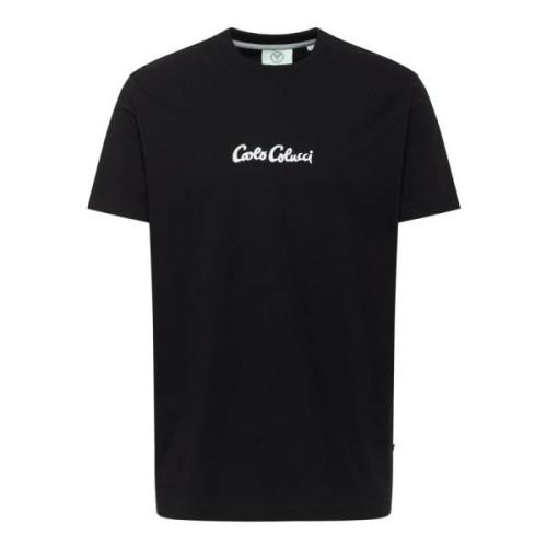 Carlo Colucci Black Friday T-shirt med Logotyp Stickmönster Black, Her...