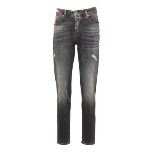 Carlo Colucci 5-ficks jeans med använda detaljer Cavosini Gray, Herr