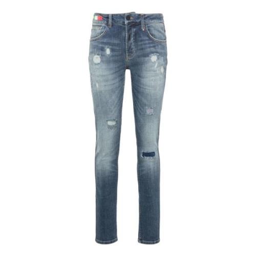 Carlo Colucci Förstörda jeans med sidopiping Cecco Blue, Herr