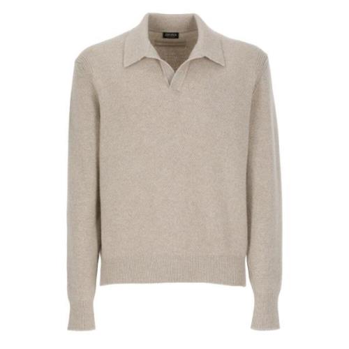 Ermenegildo Zegna Beige Kaschmirtröja med Krage och Långa ärmar Beige,...