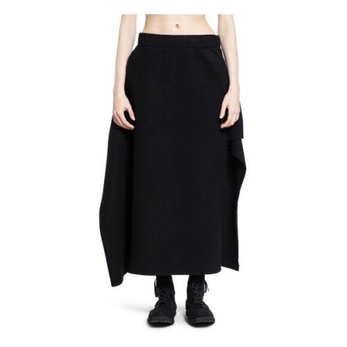 Yohji Yamamoto Svart Ull Draperad Midi Kjol Black, Dam