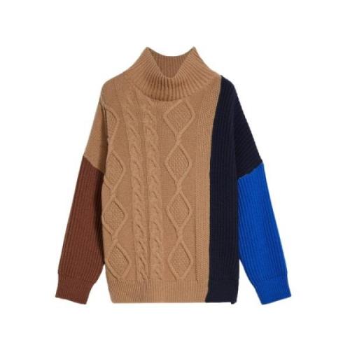 Max Mara Weekend Patchwork Ulltröja med Turtleneck Beige, Dam