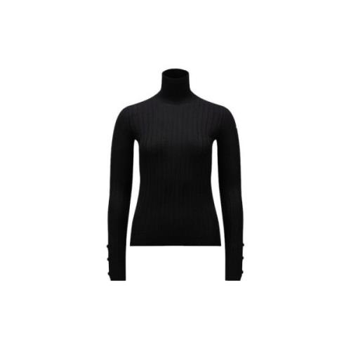 Moncler Lyxig Ull Kashmir Polo Hals Tröja Black, Dam