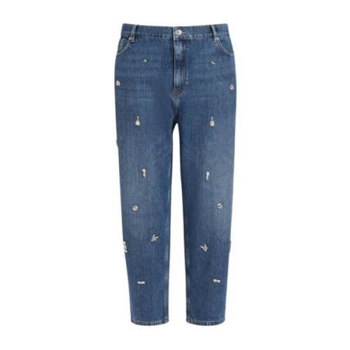 Marina Rinaldi Boyfriend Fit Bomulls Jeans med Dekorativa Stenar Blue,...