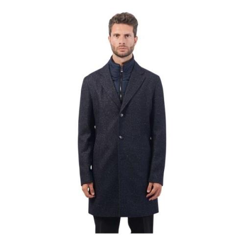 Hugo Boss Blå Tweed Slim Fit Kappa Blue, Herr