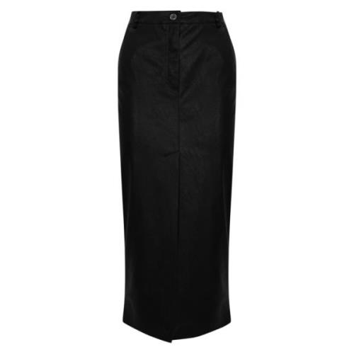 Pinko Svart Faux Läder Midi Kjol Black, Dam