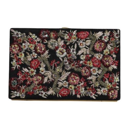 Dolce & Gabbana Svart Blommig Guldram Clutch Plånbok Multicolor, Dam