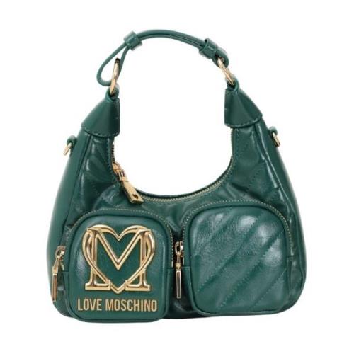 Love Moschino Grön axelväska med gyllene detaljer Green, Dam