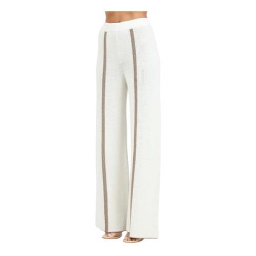 Akep Elegant Stickad Wide Leg Byxor Beige, Dam