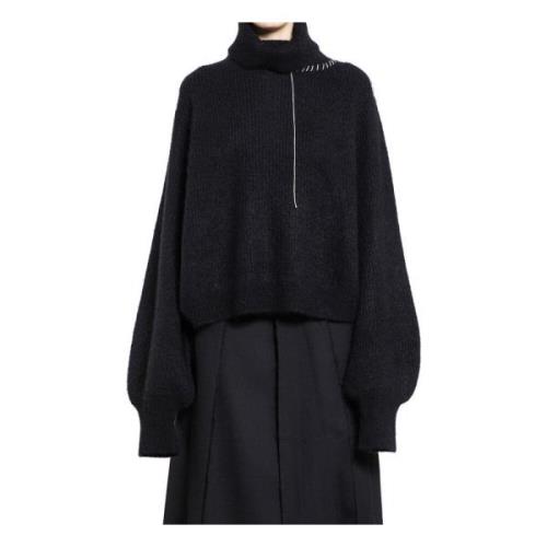 Yohji Yamamoto Rippuffärm Hög Hals Tröja Black, Dam