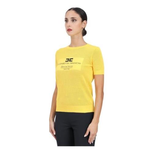 Elisabetta Franchi Gul T-shirt med Rasato Logo Yellow, Dam