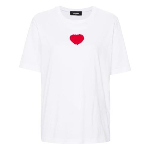 Dsquared2 Broderad Jersey Bomull Tee White, Dam