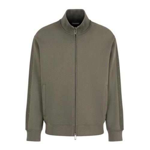 Emporio Armani Zip-Up Double Jersey Sweaters Gray, Herr