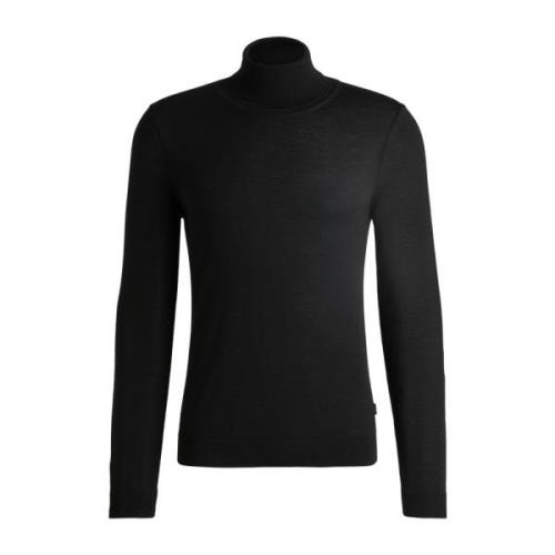 Hugo Boss Ull Turtleneck Tröja Slim Fit Black, Herr