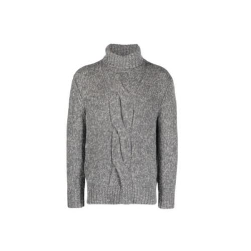 Brunello Cucinelli Grå Twisted Cable Stickad Turtleneck Gray, Herr