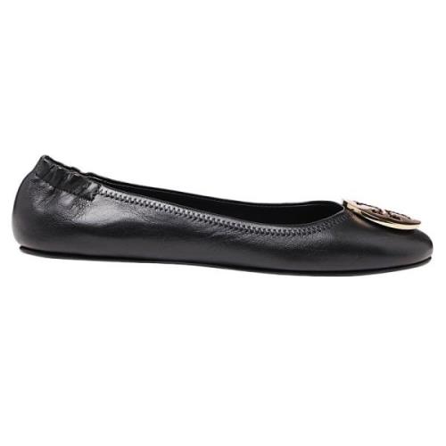 Tory Burch Svart Läder Ballerina Platta Skor Black, Dam