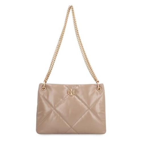 Tory Burch Vadderad läder axelväska med kedjehandtag Beige, Dam