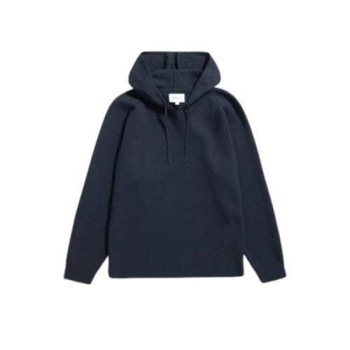 Norse Projects Merinoull Hoodie i Milano Stickning Blue, Herr