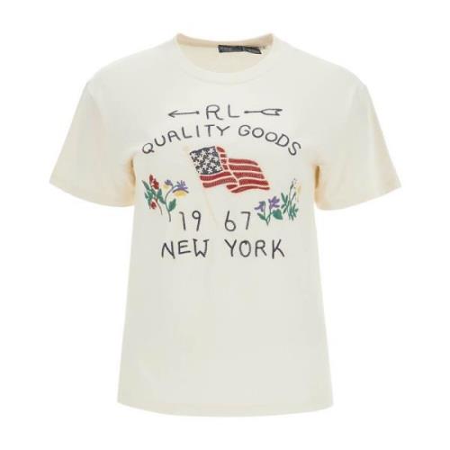 Polo Ralph Lauren Broderad Bomull T-shirt White, Dam