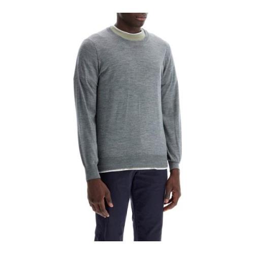 Brunello Cucinelli Ull-Kashmir Crewneck Sweater Gray, Herr