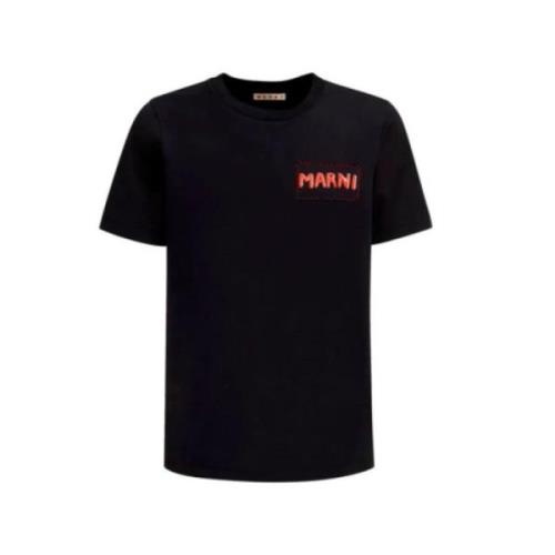 Marni Ekologisk Bomull Svart T-shirt med Patch Black, Herr