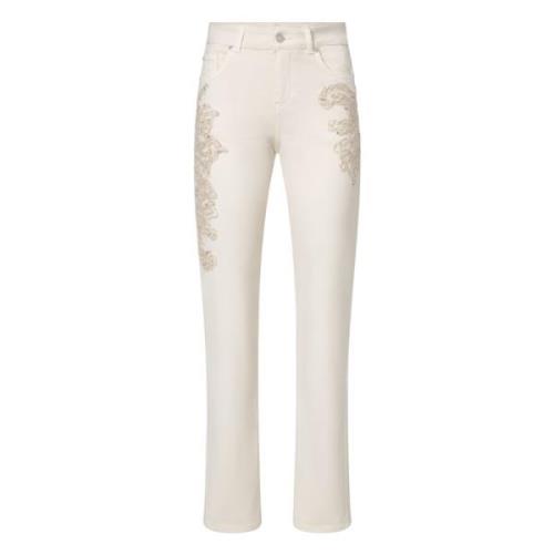 Ermanno Scervino Broderade byxor med bull stretch tyg Beige, Dam