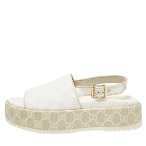 Gucci Vintage Pre-owned Belagd canvas sandaler White, Dam