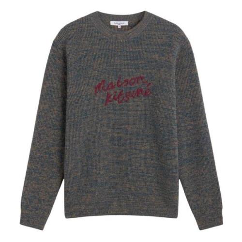 Maison Kitsuné Broderad Signaturstickad Tröja Gray, Herr