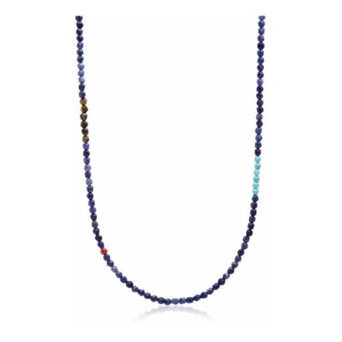 Nialaya Faceted Dumortierite Necklace with Tiger Eye and Turquoise Gra...