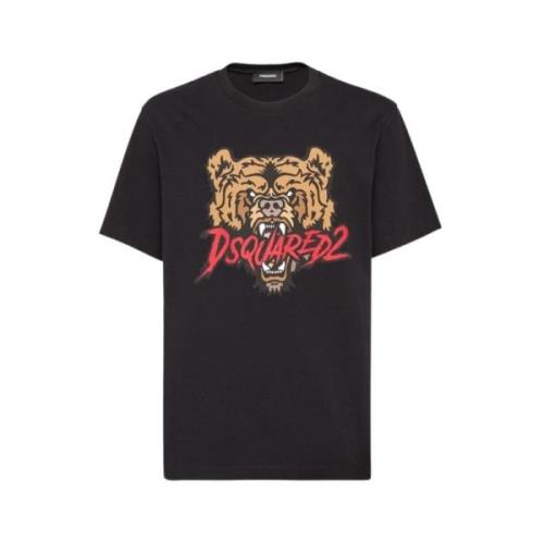 Dsquared2 Björntryck Rundhals T-shirt Black, Dam