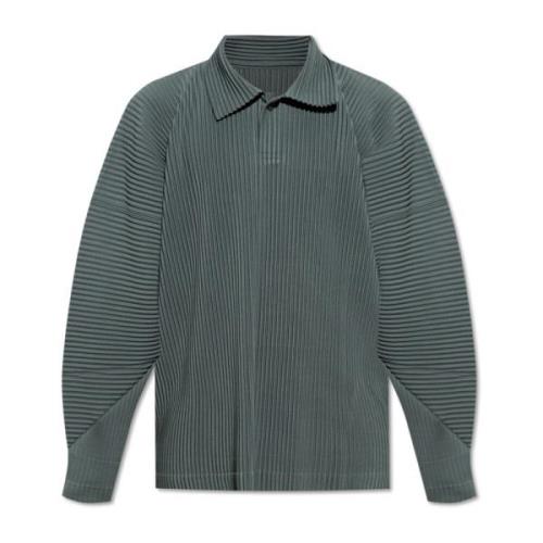 Issey Miyake Veckad långärmad pikétröja Green, Herr