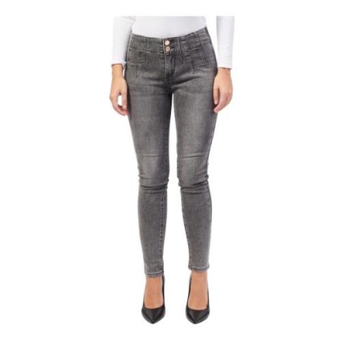 Gaudi Grå Denim Jeggings Hög Midja Passform Gray, Dam