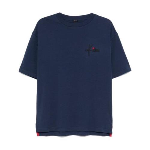 Kiton Blå Bomull T-shirt med Logobroderi Blue, Herr