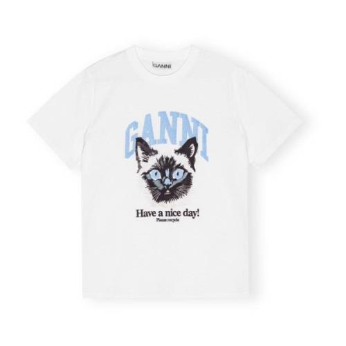 Ganni Basic Jersey Cat Avslappnad T-shirt White, Dam