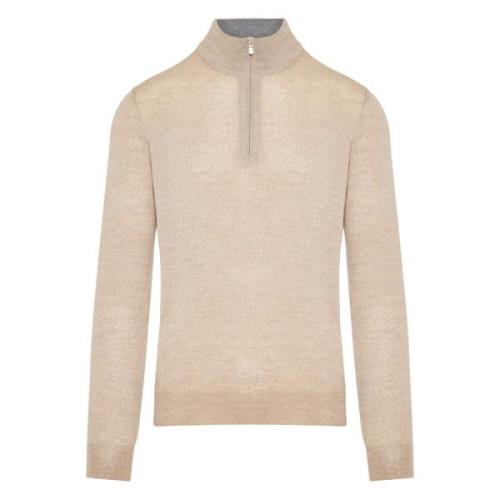 Gran Sasso Ull Half-Zip Stickat, Tillverkat i Italien Beige, Herr