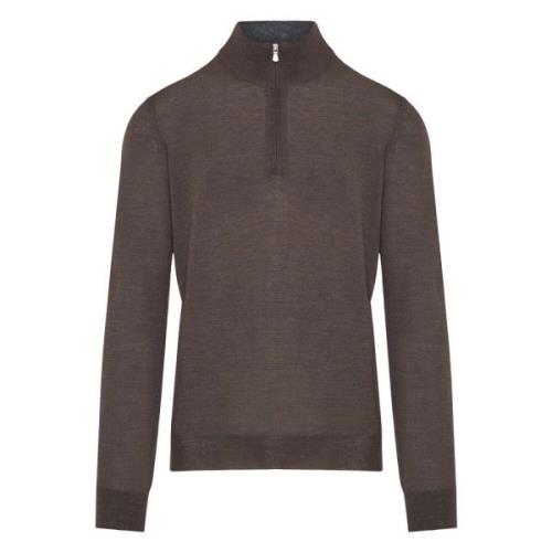 Gran Sasso Ull Half-Zip Stickat plagg Brown, Herr