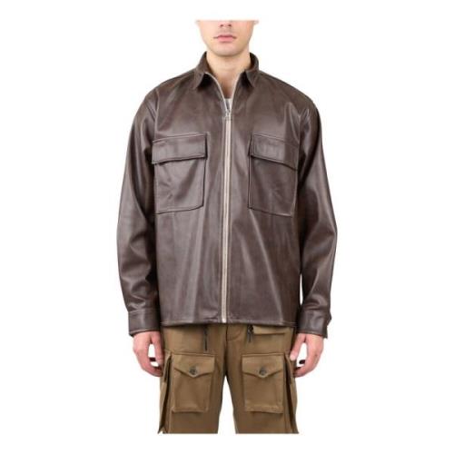 The Silted Company Faux läder dragkedja overshirt Brown, Herr