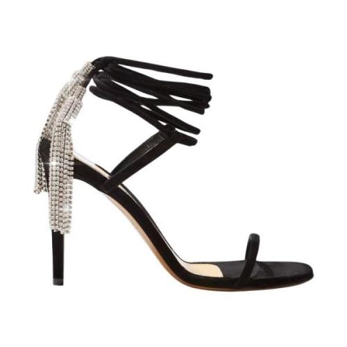 Alexandre Vauthier Svarta kristallsandaler med tofsar Black, Dam