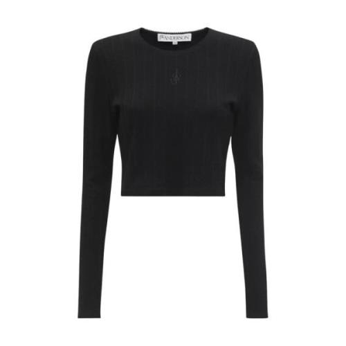 JW Anderson Svart Bomull Logo Top Black, Dam