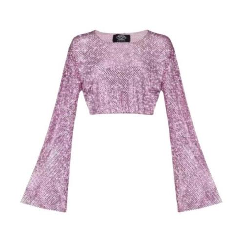 Santa Brands Rosa Mesh Crop Top med kristallutsmyckningar Pink, Dam