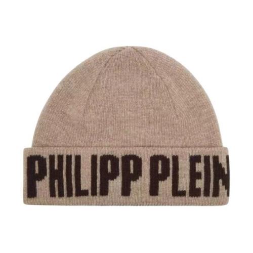 Philipp Plein Beige Jacquard Logo Beanie Hat Beige, Herr