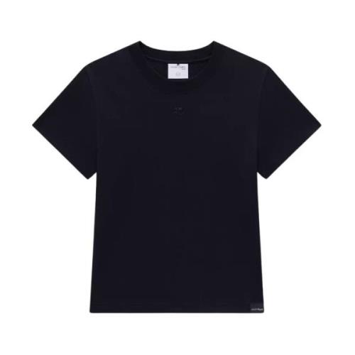 Courrèges Svart Logotyp T-shirt Rund Hals Kort Ärm Black, Dam