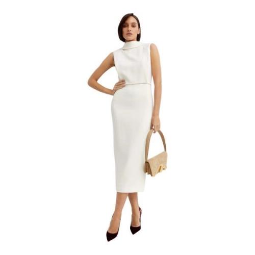 Roland Mouret Krämig Midi Klänning med Hög Krage Beige, Dam