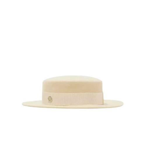 Maison Michel Beige Logo Hat Stilfull Rund Band Beige, Dam