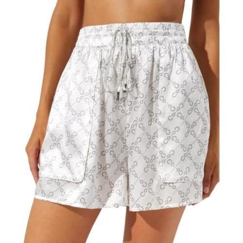 Costume National Vita silke logomönster shorts White, Dam