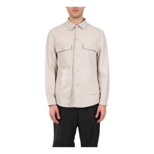 Hugo Boss Overshirt i ren ull med knappar Beige, Herr