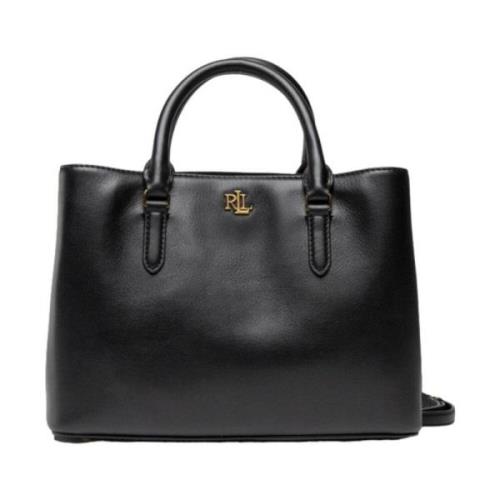 Ralph Lauren Läderhandväska med Metalllogotyp Black, Dam